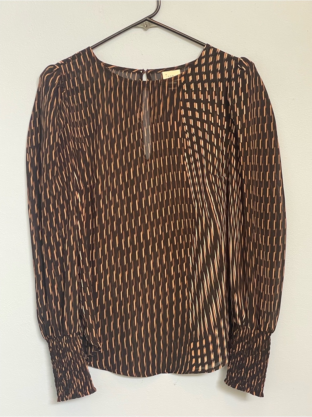 Sheer Geometric Patterned Long Sleeve Blouse